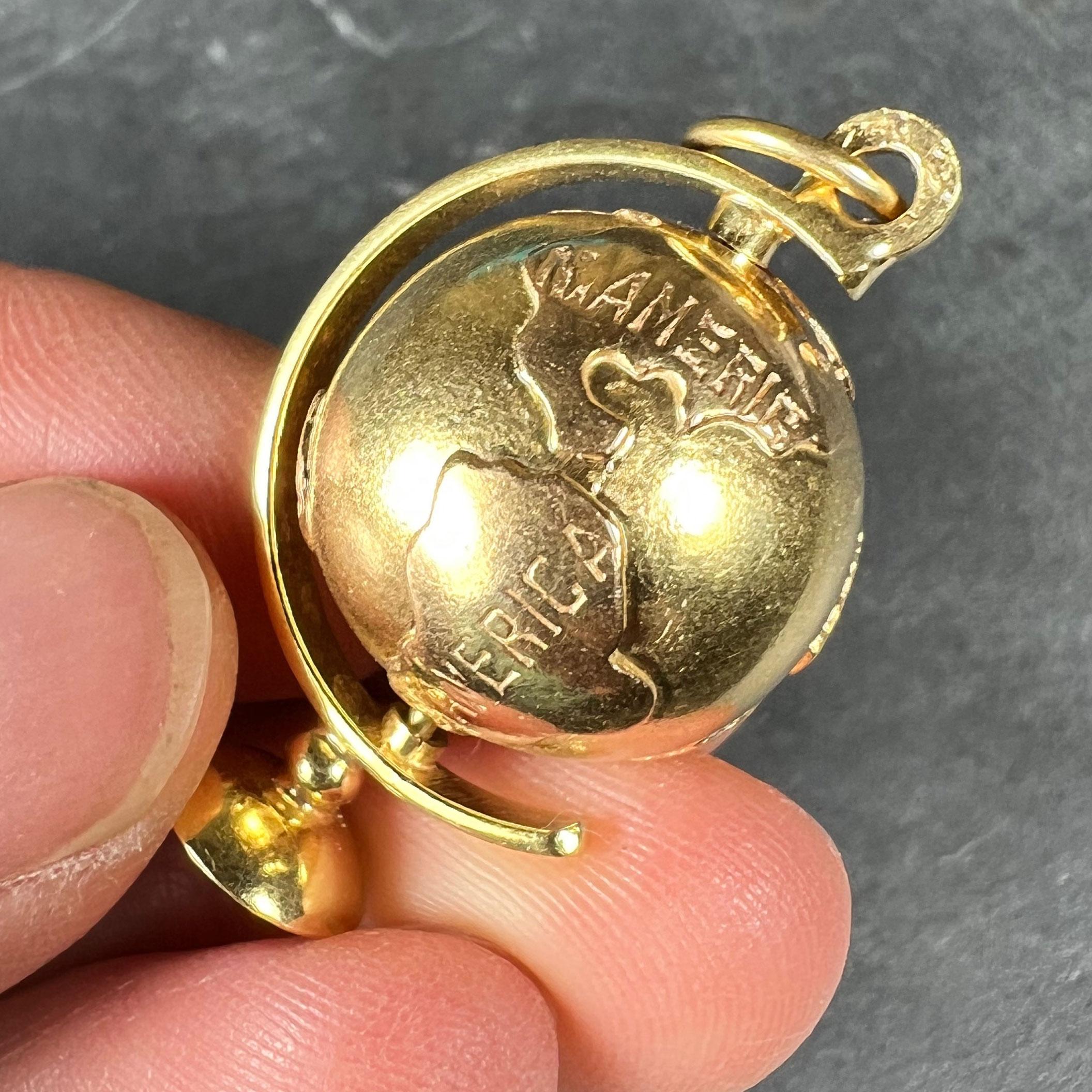 Women's 18K Yellow Gold Spinning Globe Charm Pendant For Sale