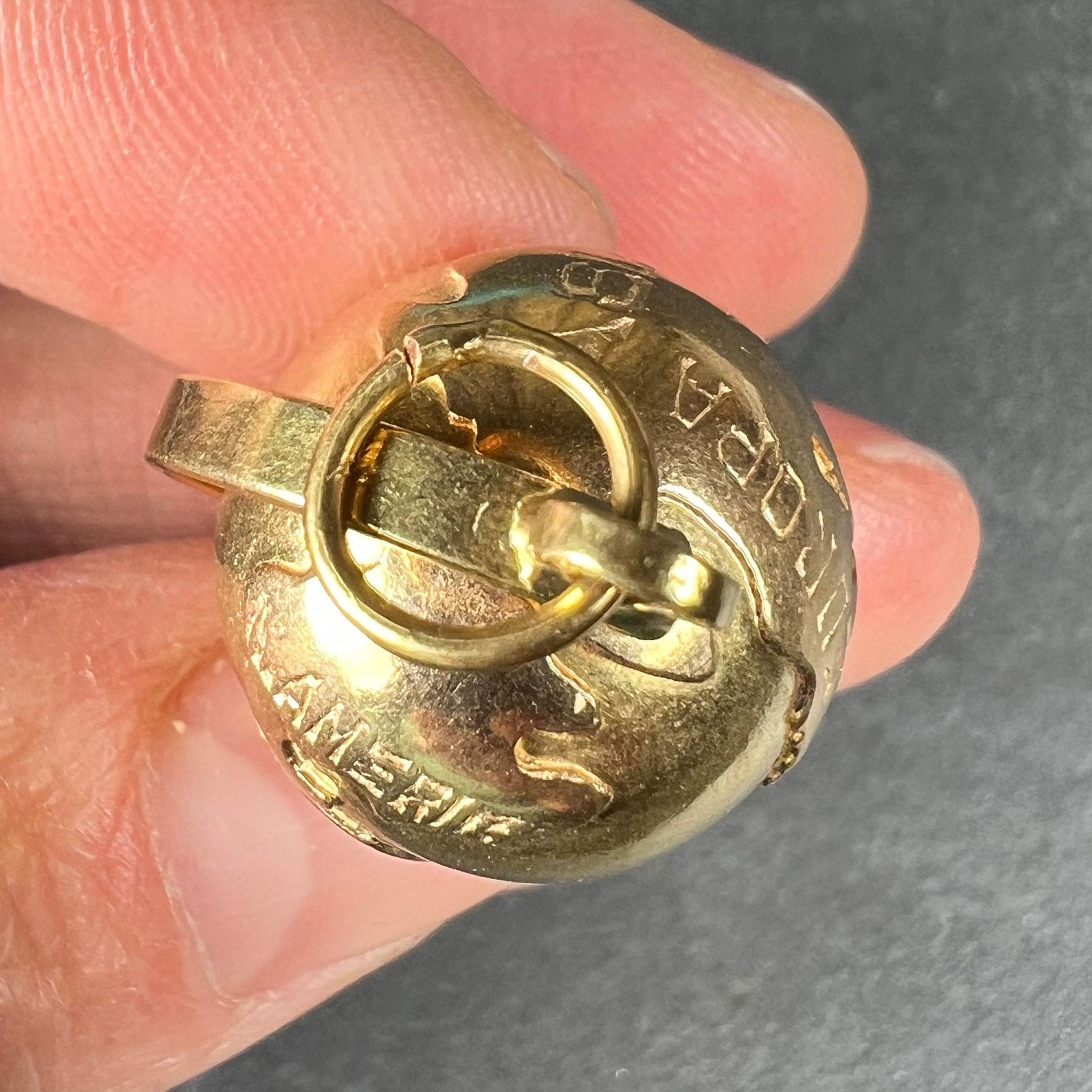18K Yellow Gold Spinning Globe Charm Pendant For Sale 1
