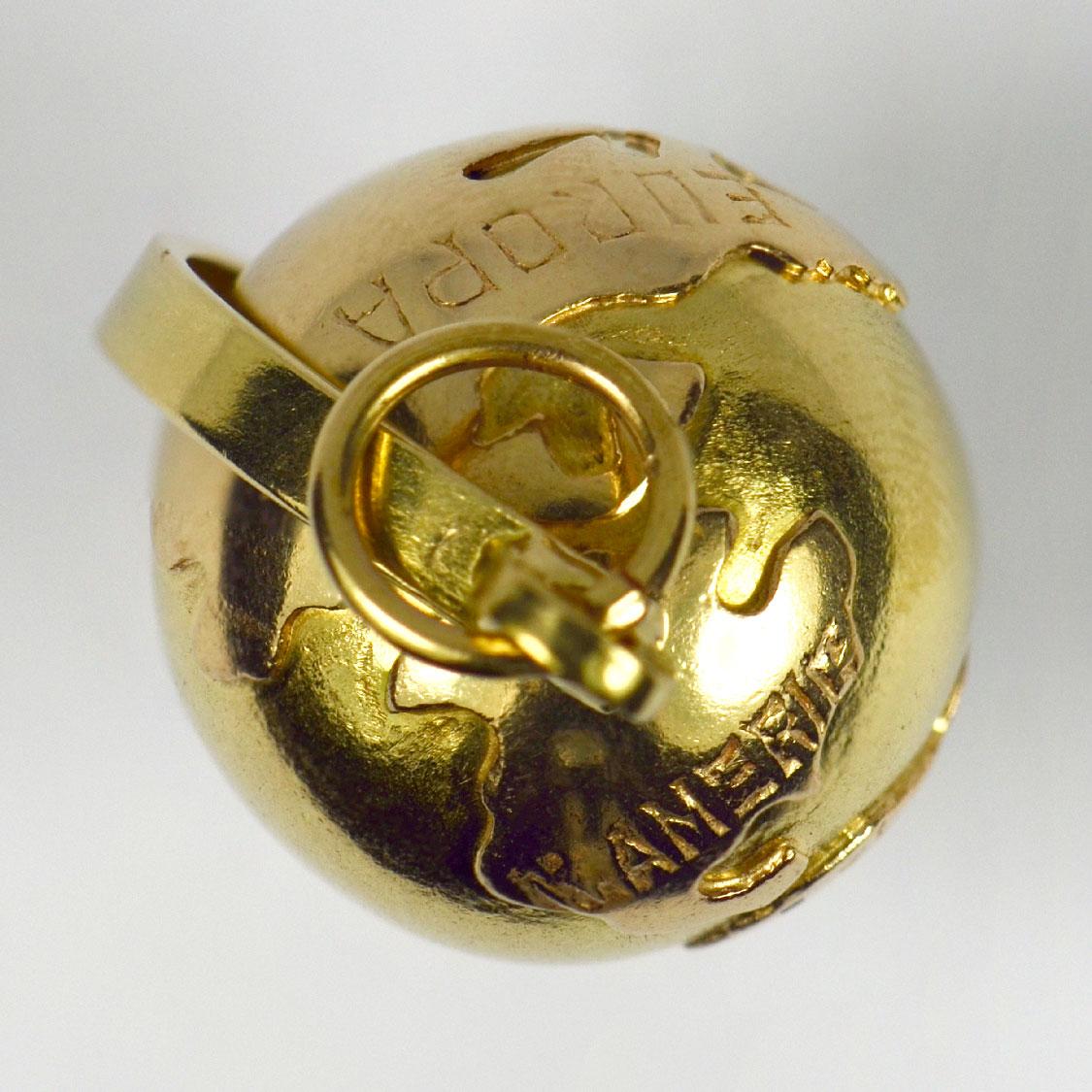 18K Yellow Gold Spinning Globe Charm Pendant For Sale 6