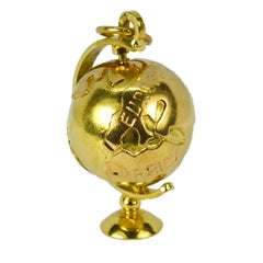 18K Yellow Gold Spinning Globe Charm Pendant