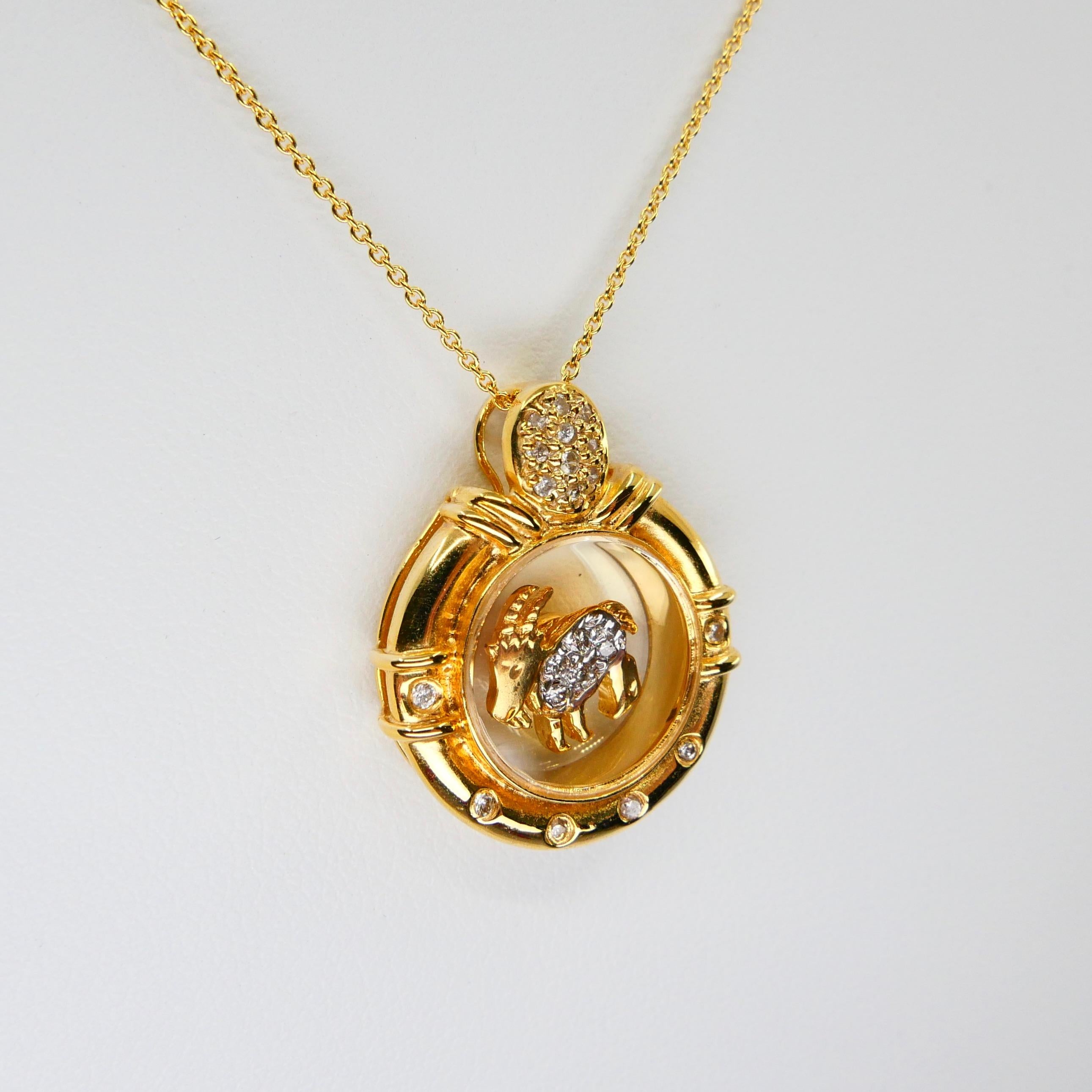 Women's or Men's 18 Karat Yellow Gold Spinning Goat Sheep Pendant. Chinese Zodiac Of The Sheep. For Sale