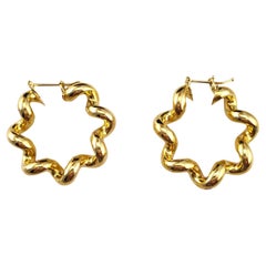 18K Yellow Gold Spiral Hoop Earrings #17965