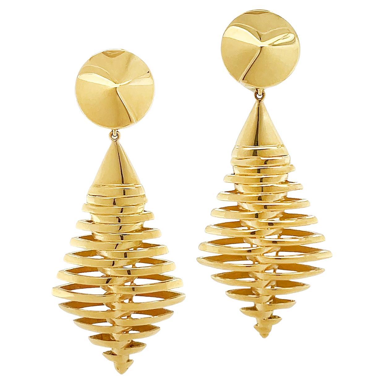 18K Yellow Gold Spiral Lantern Earrings