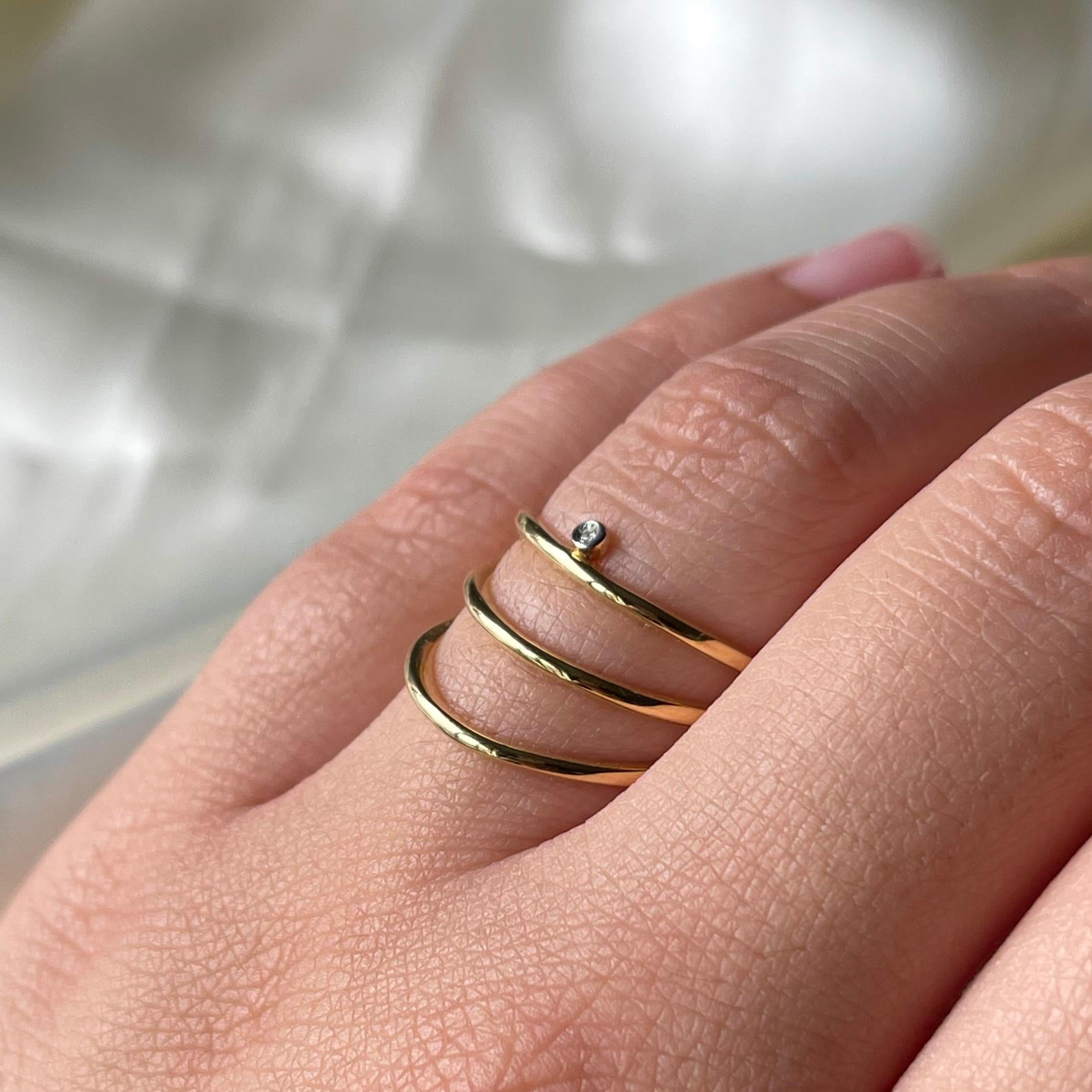 Modernist 18K Yellow Gold Spiral Ring with Diamond Accent For Sale