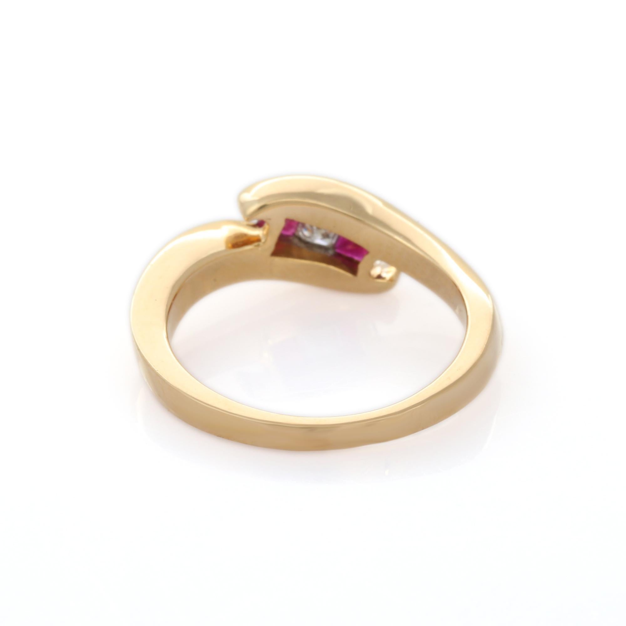 For Sale:  18K Yellow Gold Square Cut Ruby Sea Wave Ring with Diamonds  5