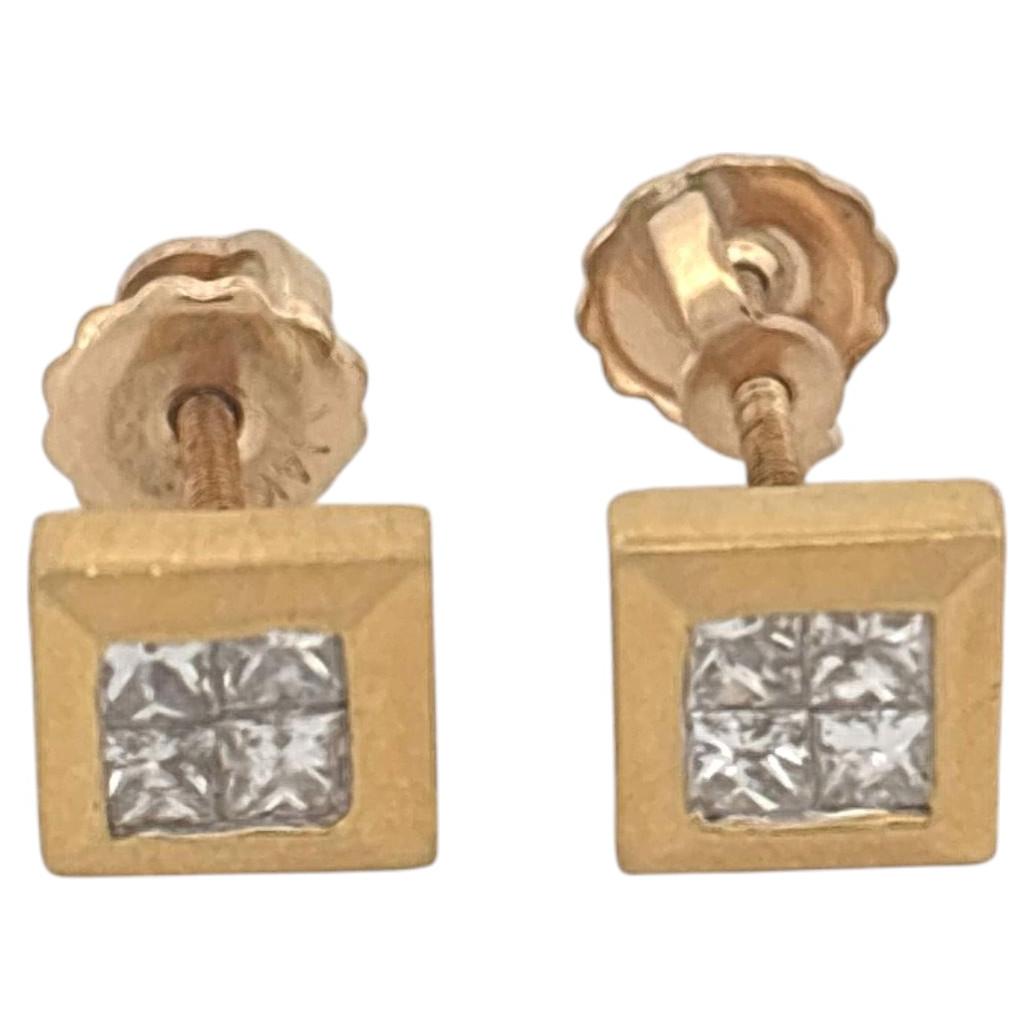 18K Yellow Gold Square Diamond Earrings 0.40 Carats
