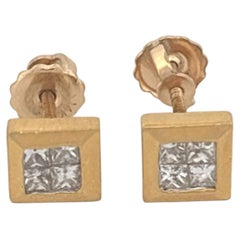 18K Yellow Gold Square Diamond Earrings 0.40 Carats