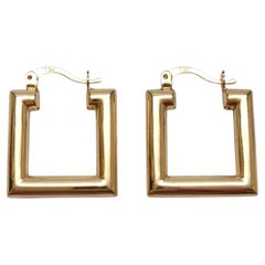 Vintage 18K Yellow Gold Square Hoop Earrings #21959