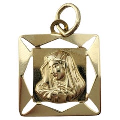 Vintage 18K Yellow Gold Square Madonna Mary Pendant #17446