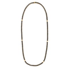 18K Yellow Gold Square Shaped Blue Sapphire and Diamond Necklace