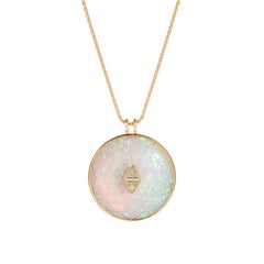 18 Karat Gold Sri Yantra Large Carved Rock Crystal Quartz Amulet with Diamond
