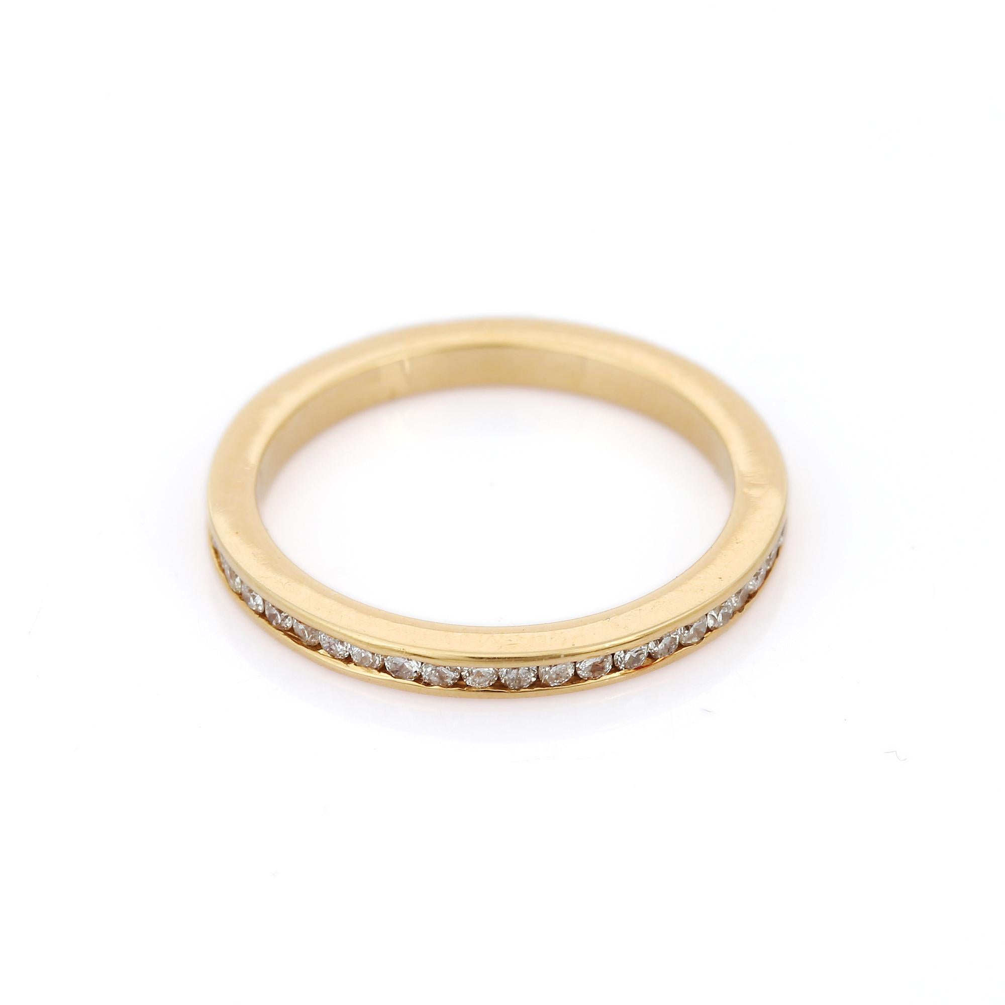For Sale:  18K Yellow Gold Stackable Everyday Diamond Eternity Band Ring, Christmas Gifts 2