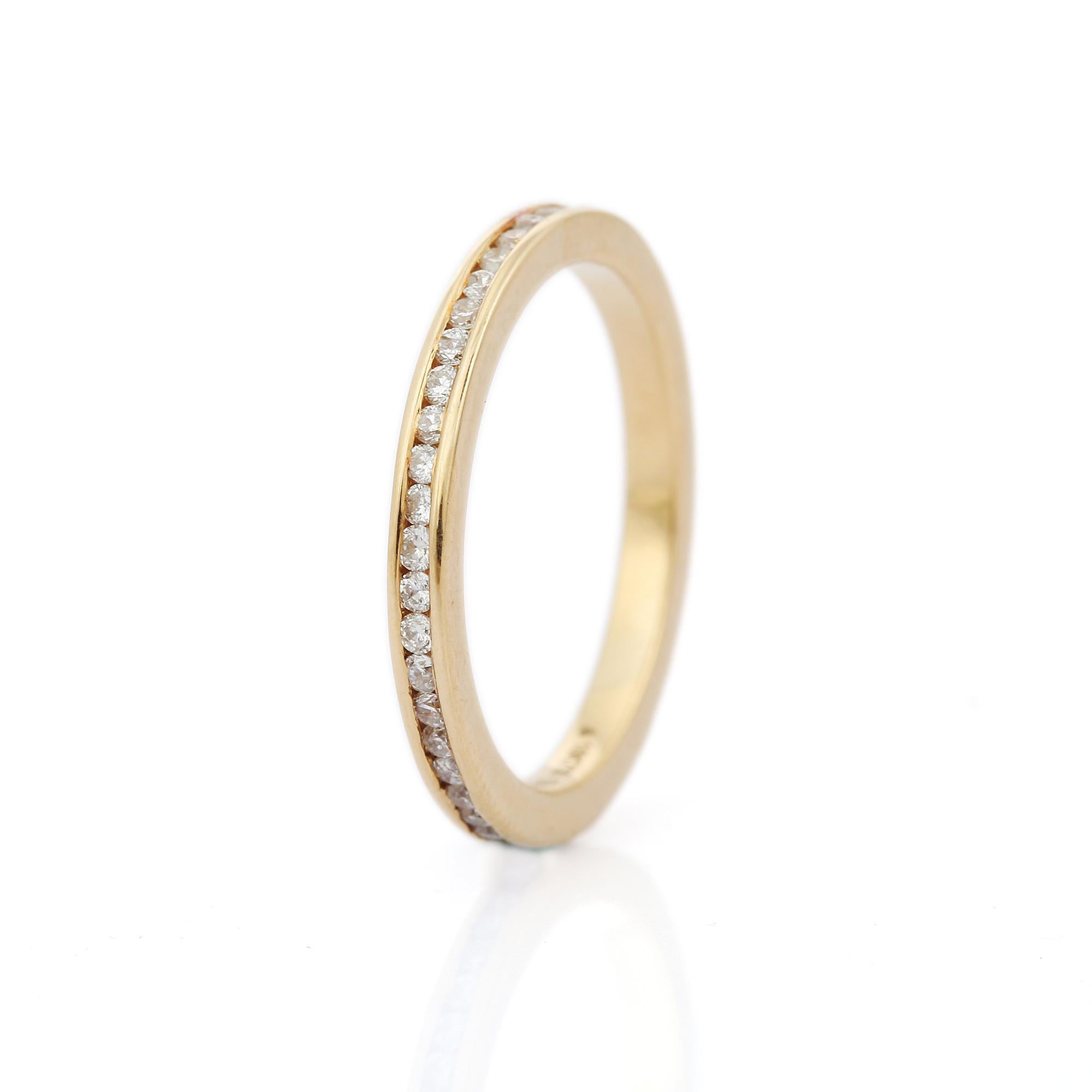 For Sale:  18K Yellow Gold Stackable Everyday Diamond Eternity Band Ring, Christmas Gifts 4