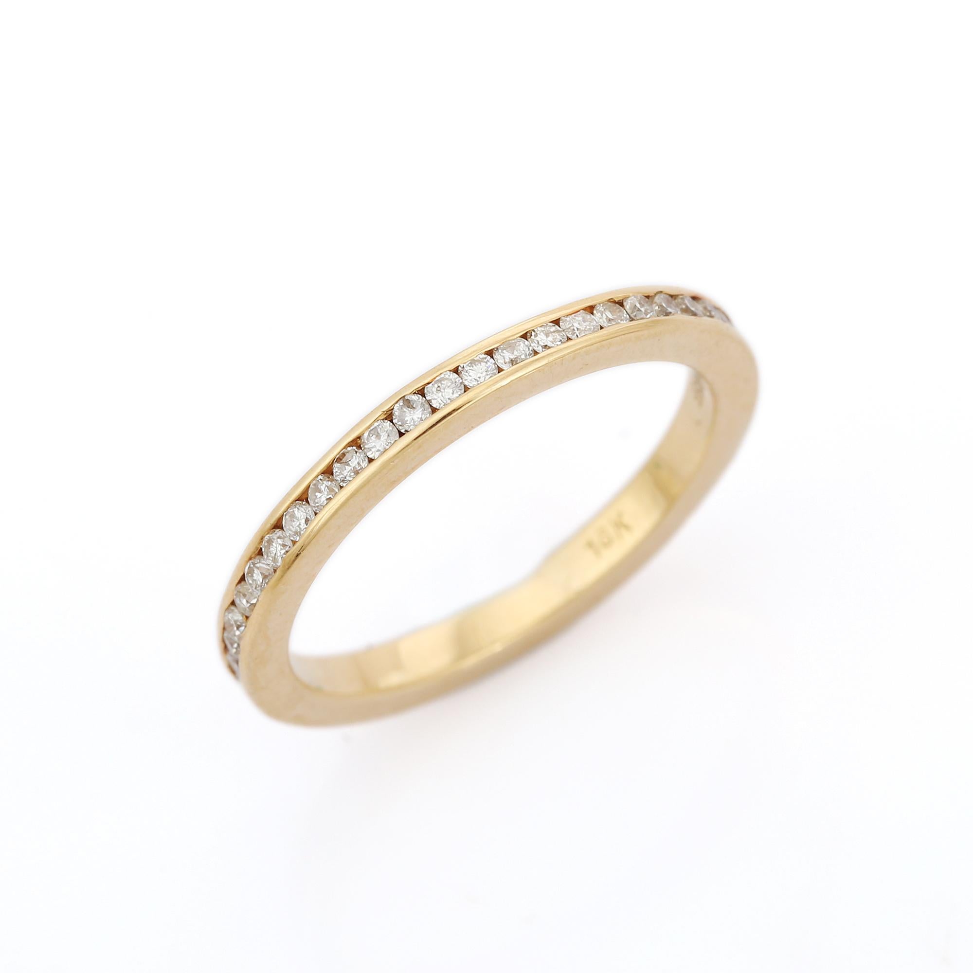 For Sale:  18K Yellow Gold Stackable Everyday Diamond Eternity Band Ring, Christmas Gifts 7