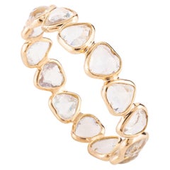 18k Yellow Gold Heart Cut Rainbow Moonstone Eternity Band Ring for Her