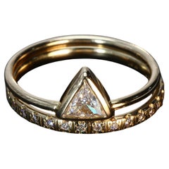 18k Yellow Gold Stackable Rings with Trillion 
Round Diamonds - Size 4.75