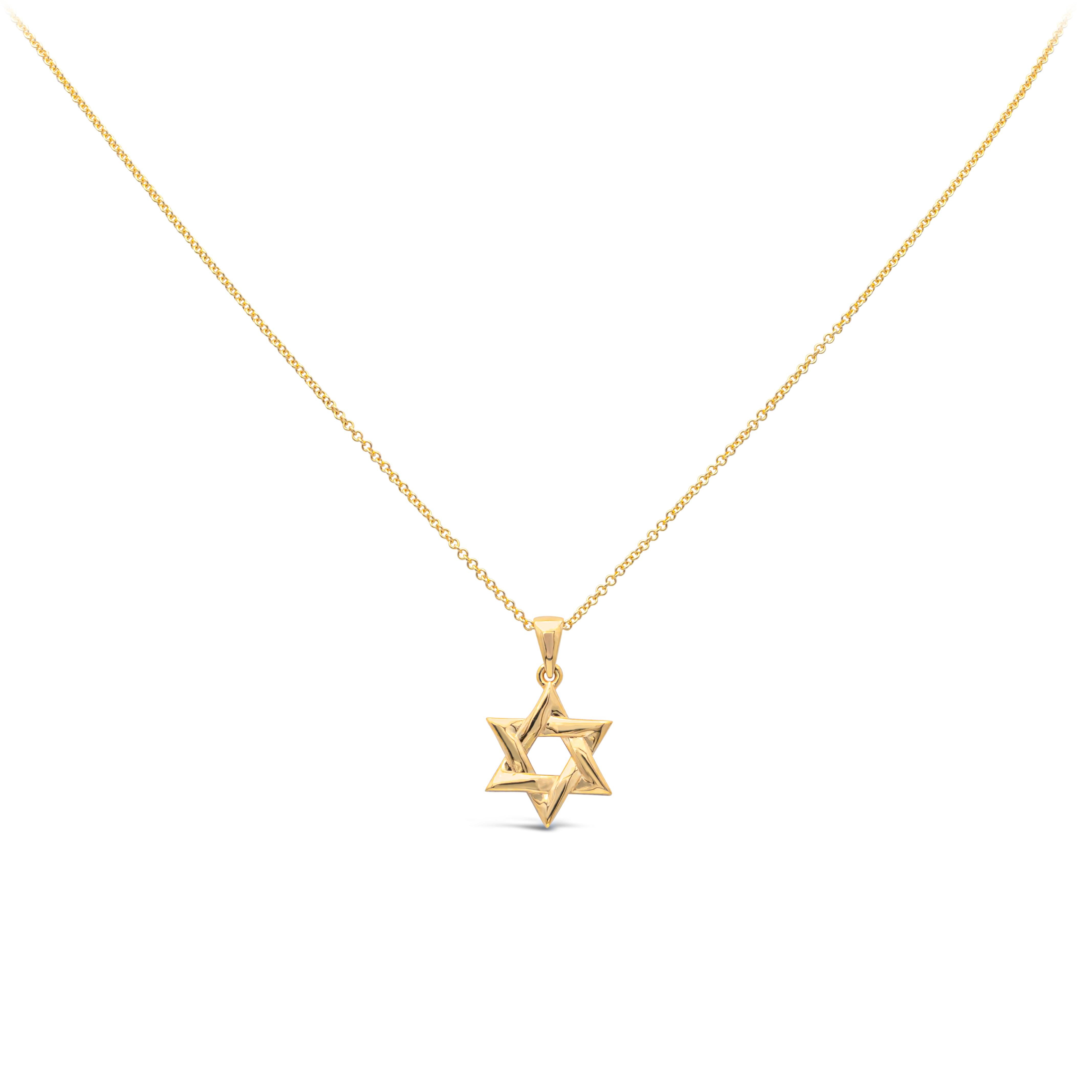 A lovely pendant necklace, showcasing a religious Star of David finely made of 18K yellow gold. Suspended on an adjustable yellow gold chain. 

Roman Malakov is a custom house, specializing in creating anything you can imagine. If you would like to