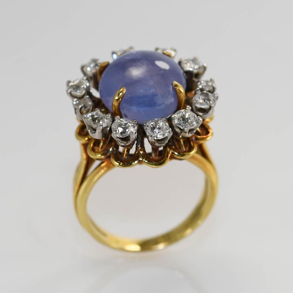 18 Karat Gelbgold Ring mit Sternsaphir und Diamant 10,8 g 1