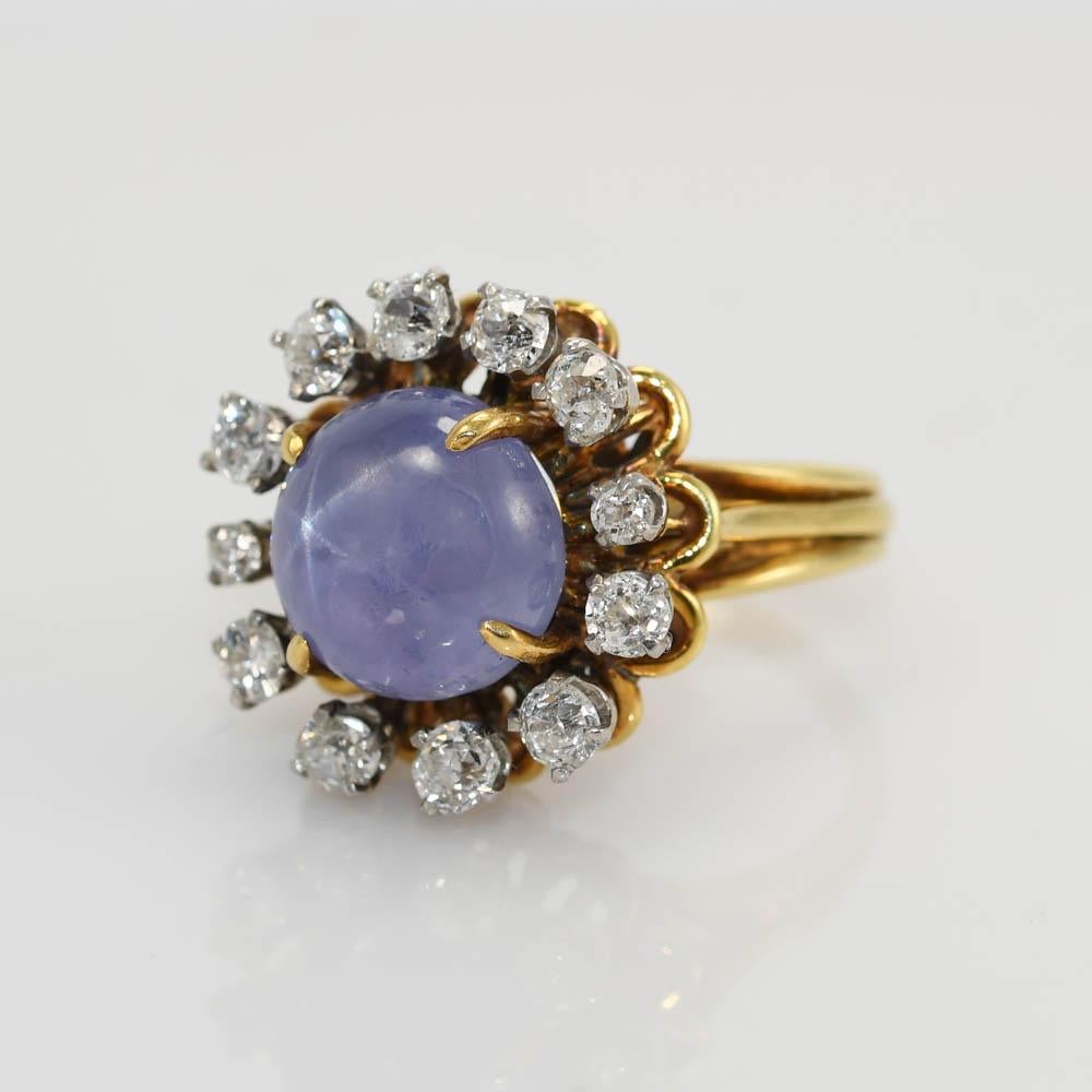 18 Karat Gelbgold Ring mit Sternsaphir und Diamant 10,8 g 2