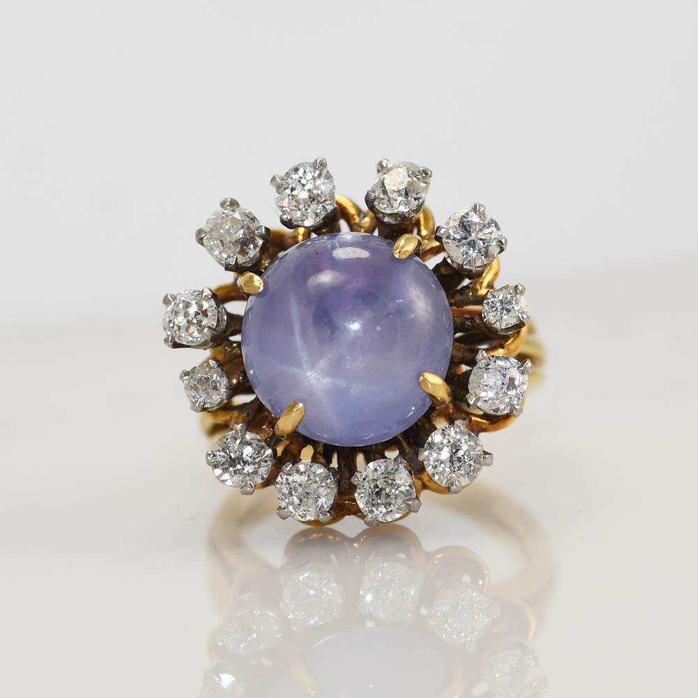 18 Karat Gelbgold Ring mit Sternsaphir und Diamant 10,8 g 3