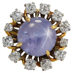 18 Karat Gelbgold Ring mit Sternsaphir und Diamant 10,8 g