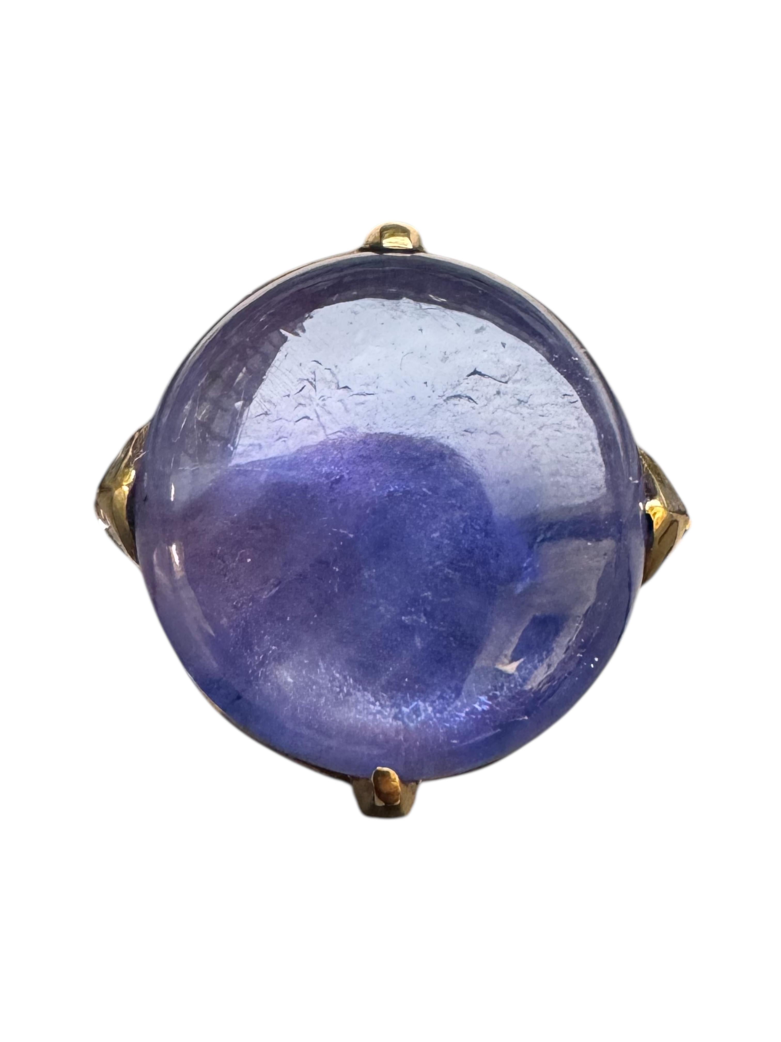 Taille baguette Bague en or jaune 18K avec saphir étoilé et diamants baguettes en vente