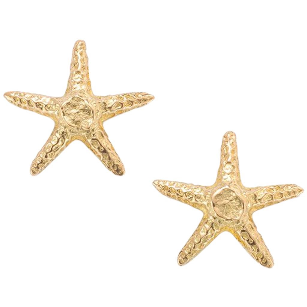 18K Yellow Gold Starfish Petite Stud Earrings  For Sale