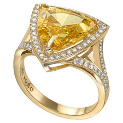 18K Yellow Gold Statement Ring w 5.04 TCW Fancy Intense Yellow Natural Diamond