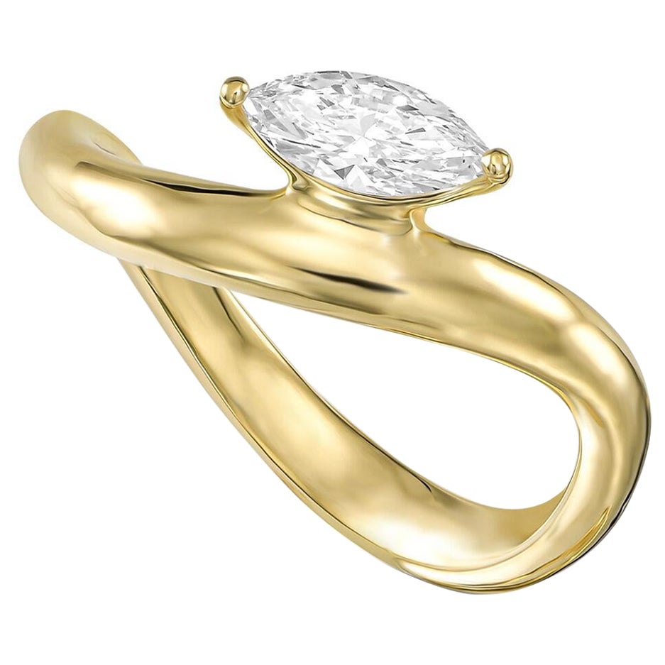 18k Yellow Gold Statement Ring With 0.36ct Marquise Natural Diamond