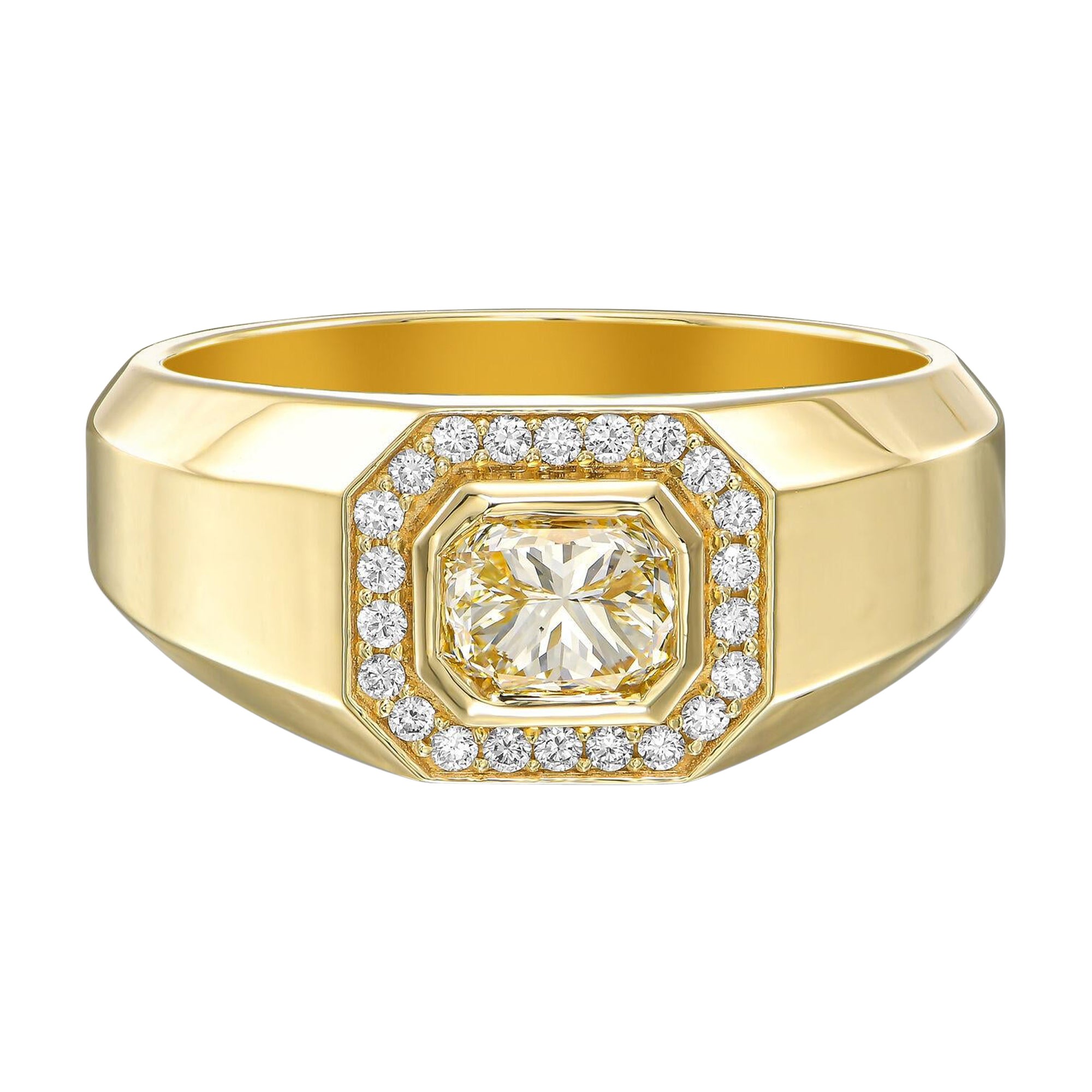18k Yellow Gold Statement Ring With 1.00 Carat Radiant Cut Natural Diamond