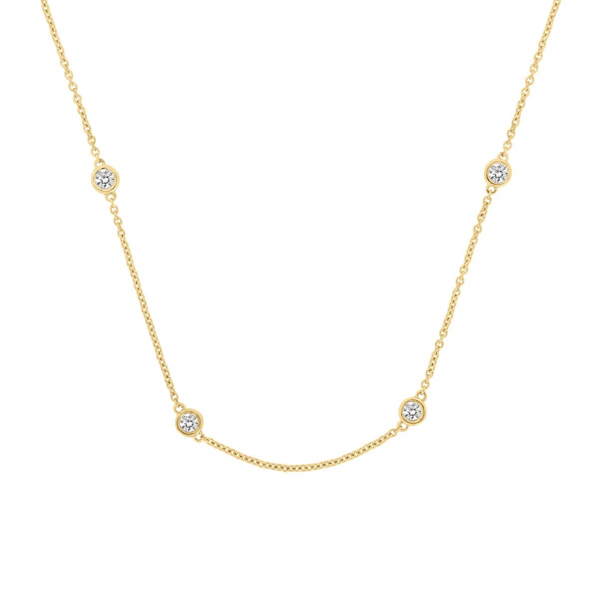 Round Cut 18 Karat Yellow Gold Station Diamond Necklace '1/3 Carat' For Sale