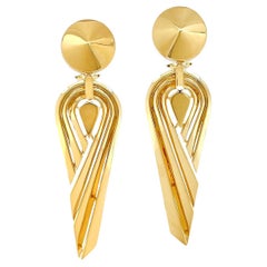18K Yellow Gold Stepped Deco Dangle Earrings