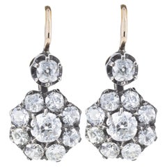 18K Yellow Gold & Sterling Silver 2.70 Carat Old European Diamond Earrings
