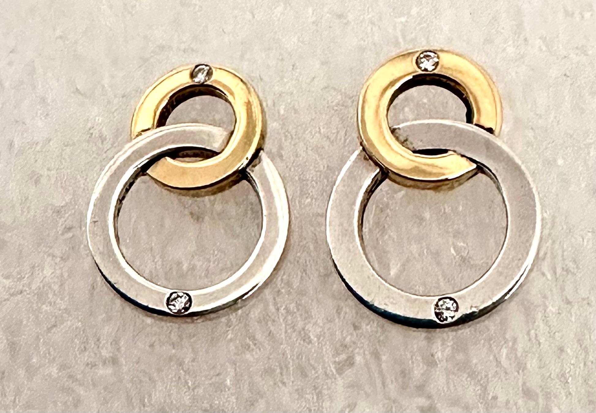 18k Yellow Gold and Sterling Silver .925 with 4 total Diamonds Post Earrings.
Earrings measure approx. 16mm x 22mm 


                          THEORY OF GIVING:
Silver has been important to mankind since before the Bible was written. It was used to