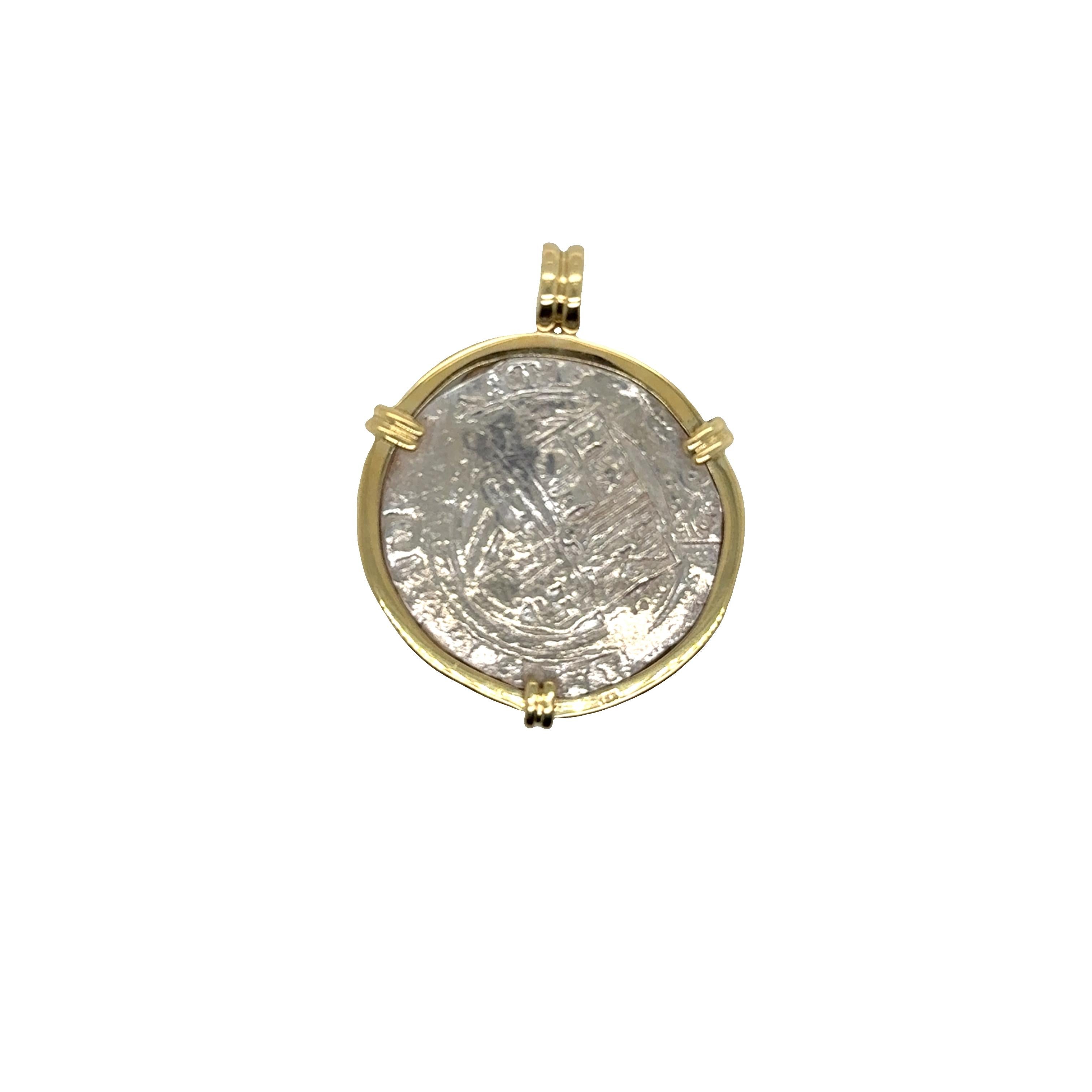 18K Yellow Gold & Sterling Silver Ancient Coin Pendant