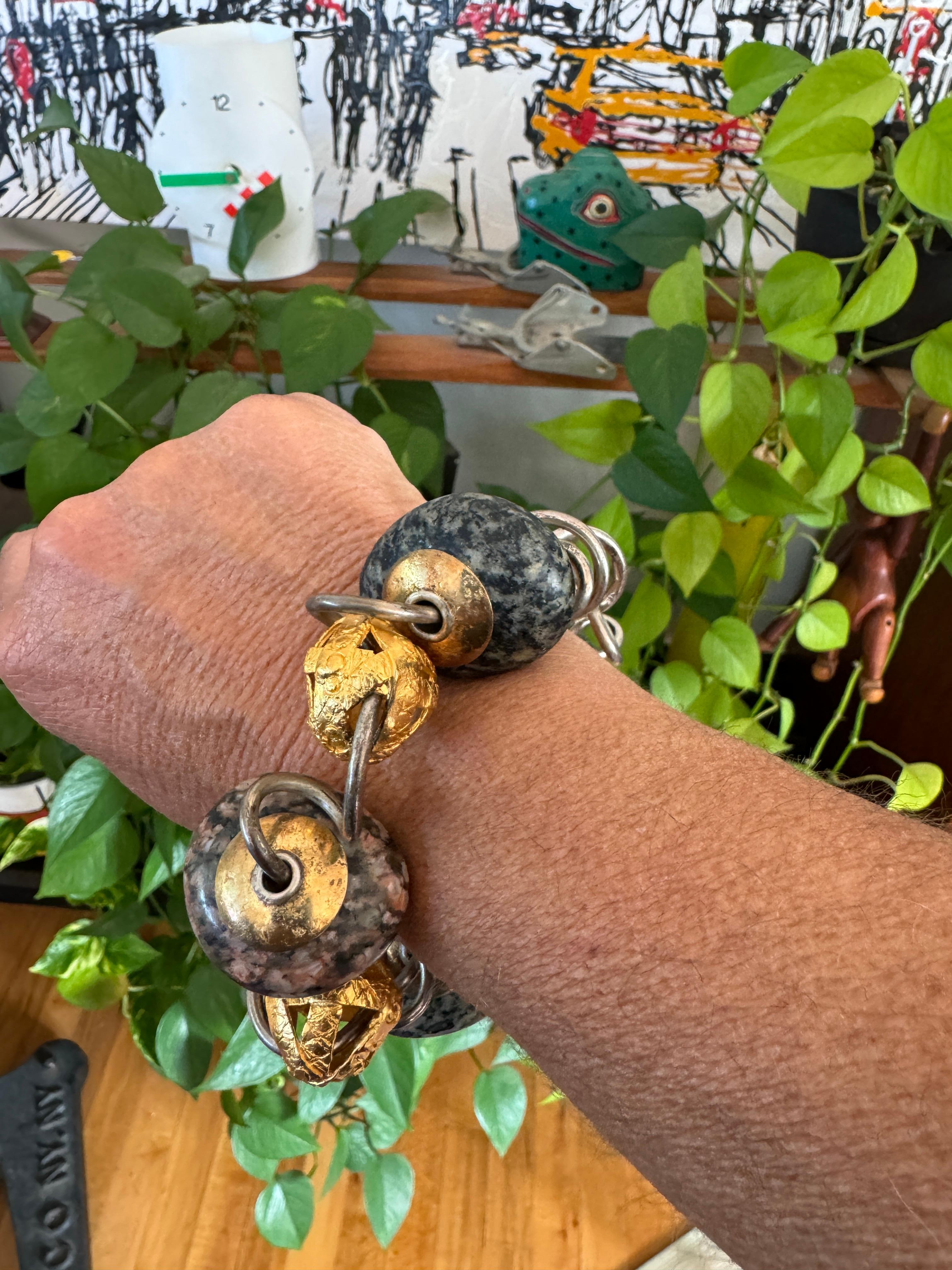 da uomo o donna Bracciale in oro giallo 18k e argento Kathleen Dennison realizzato a mano in vendita