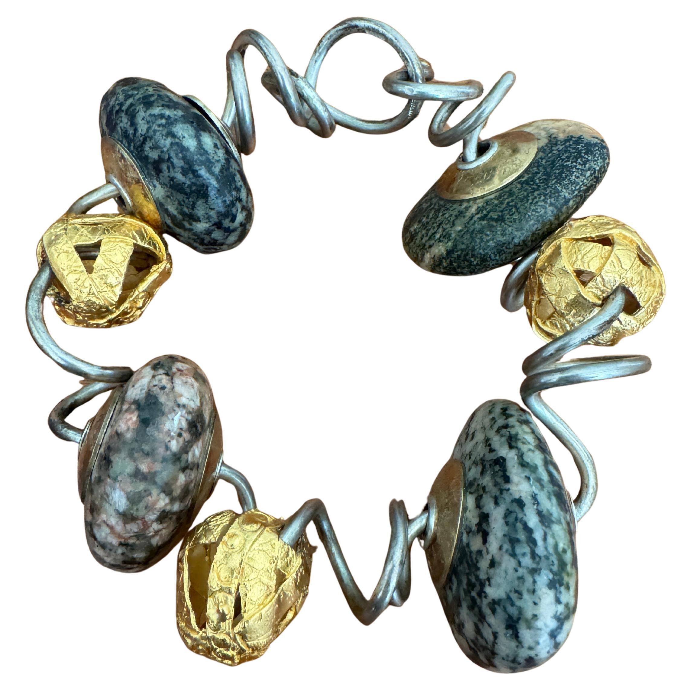 Bracciale in oro giallo 18k e argento Kathleen Dennison realizzato a mano in vendita