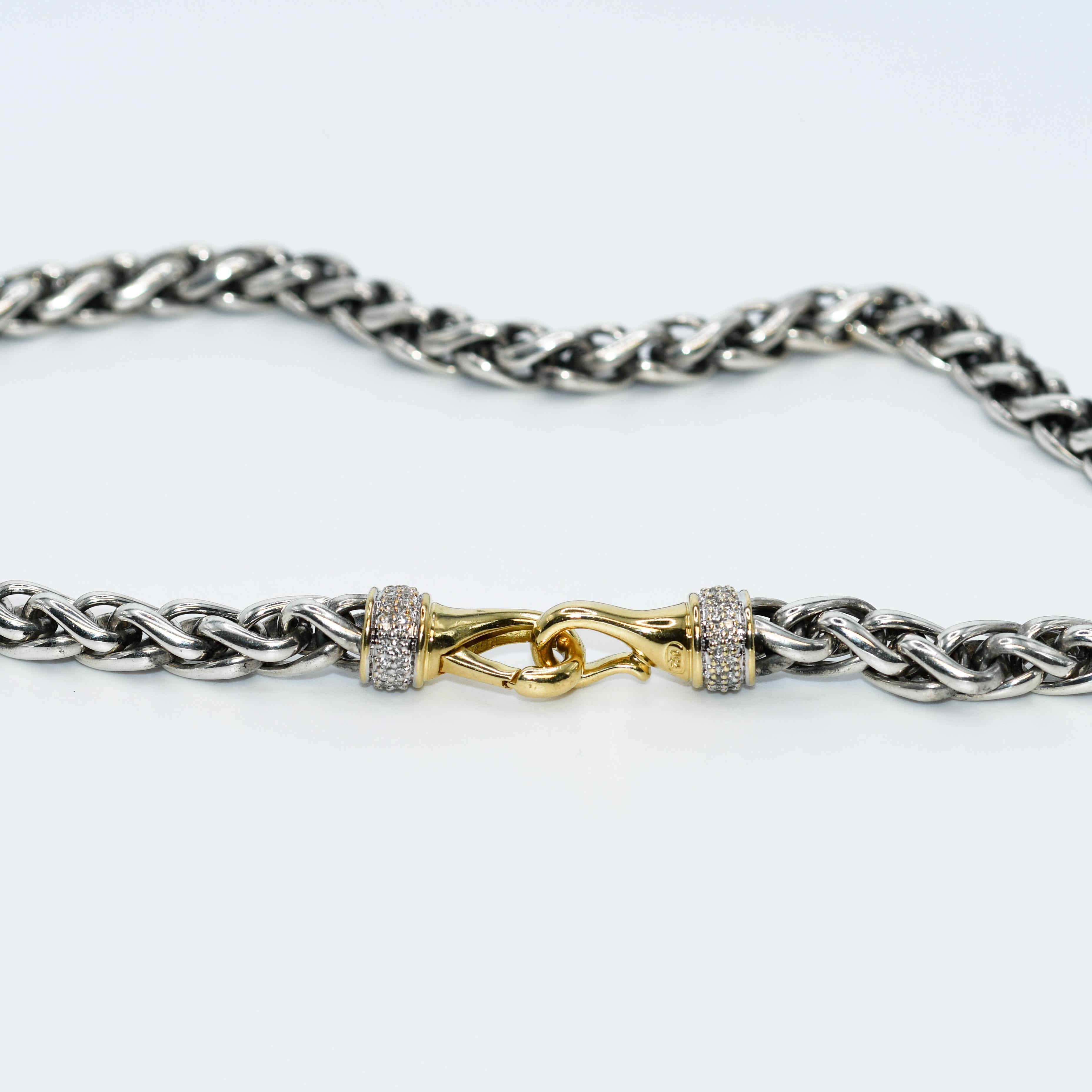 18k Yellow Gold, Sterling Silver, & Diamond David Yurman Necklace, .50tdw For Sale 2
