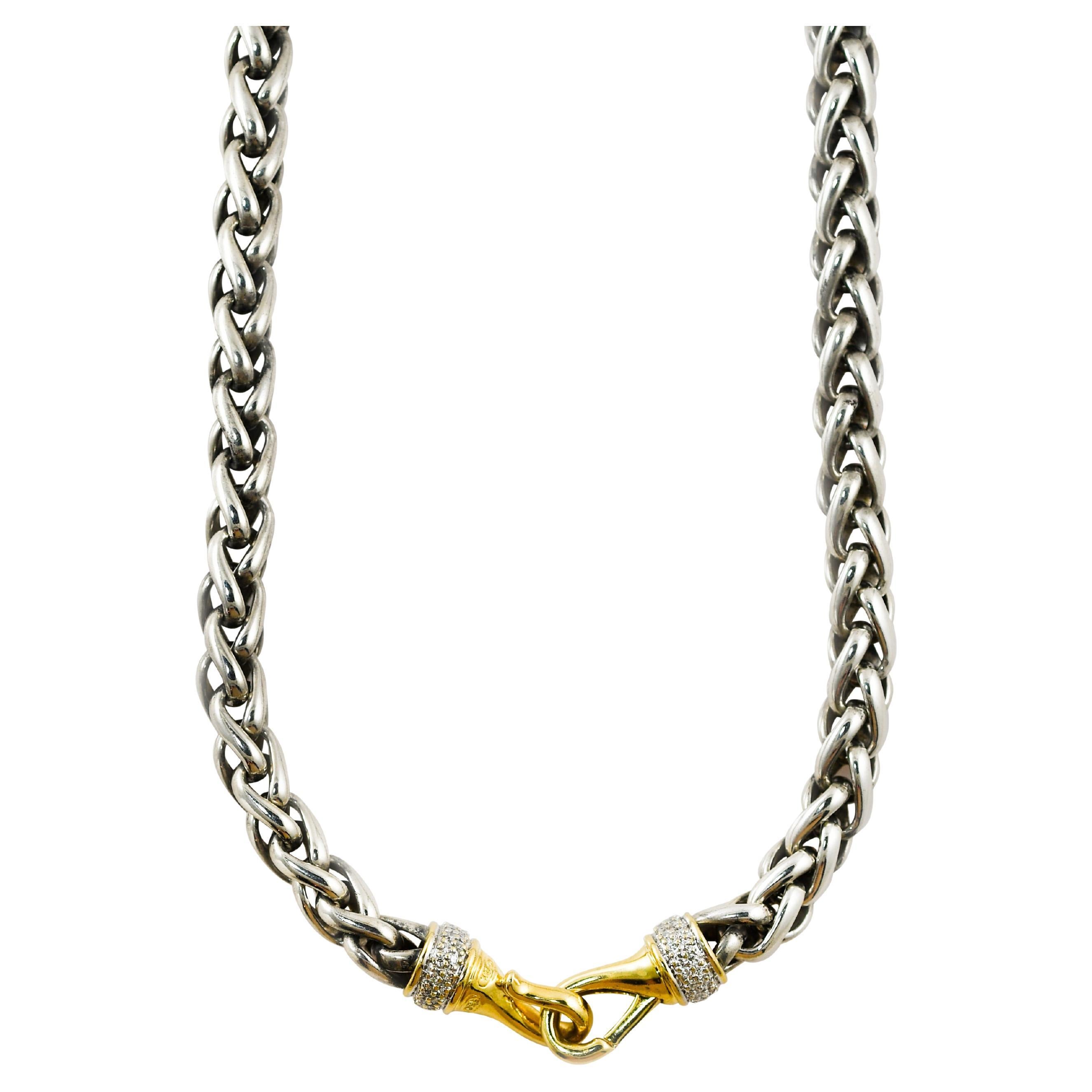 Collier David Yurman en or jaune 18 carats, argent sterling et diamants, .50tdw en vente