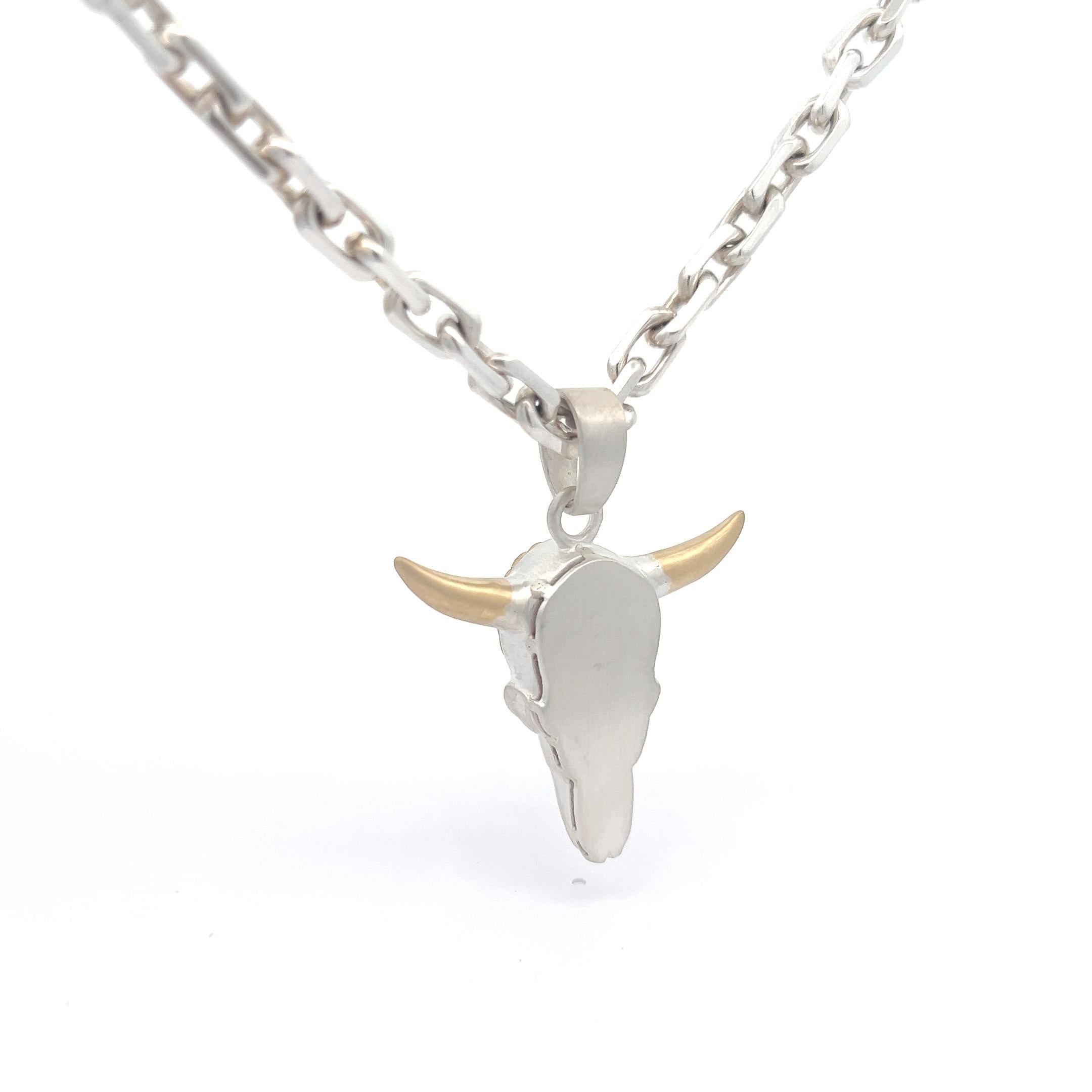 Cabochon 18k Yellow Gold Sterling Silver Steer Head Longhorn Amethyst Pendant For Sale