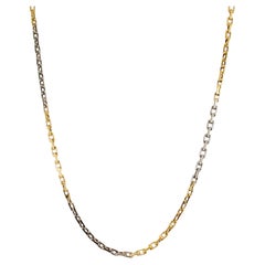18K Yellow Gold & Sterling Silver Two Tone Choker Rolo Cable Link Chain Necklace