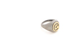 Anello con sigillo unisex in oro giallo 18 carati e argento sterling