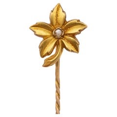 18k Yellow gold stick pin - Family brooch - detailed Ivy cravat pin