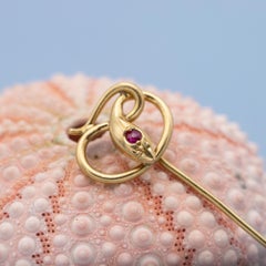 18k Yellow gold stick pin - Snake brooch - Antique French serpentine cravat pin