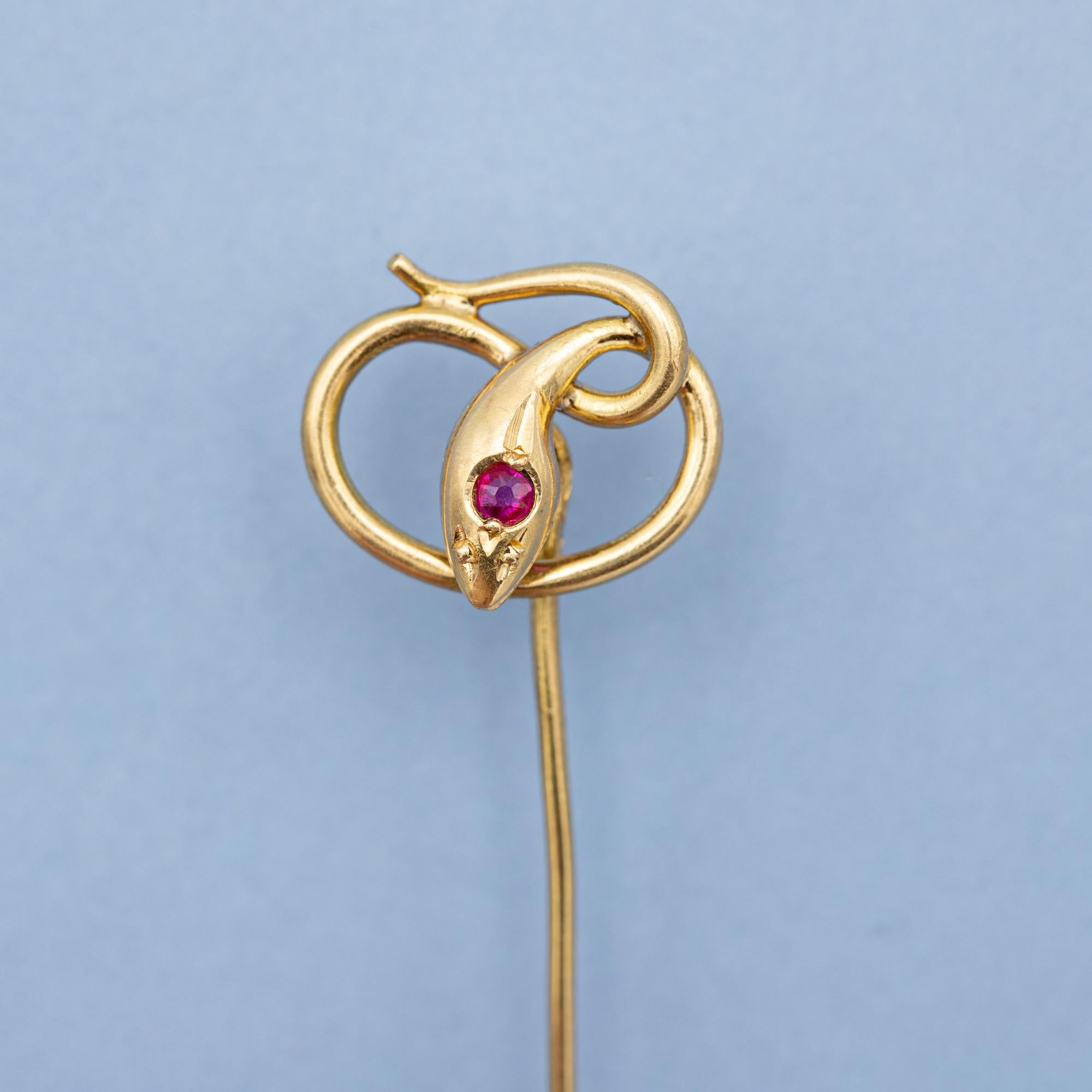 Women's or Men's 18k Yellow gold stick pin - Snake brooch - Antique French serpentine cravat pin