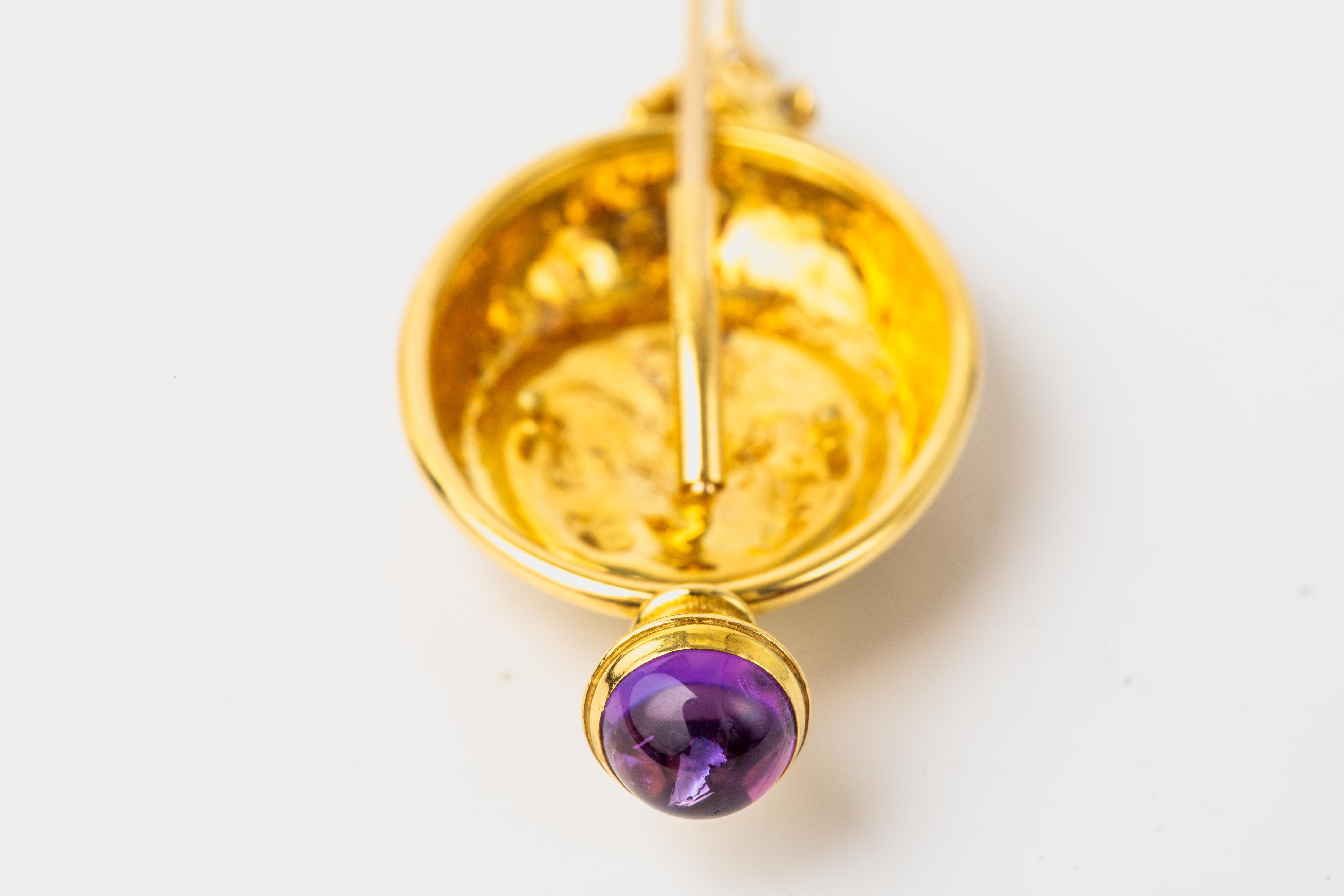 Spilla a bastoncino in oro giallo 18k con ametista in vendita 6