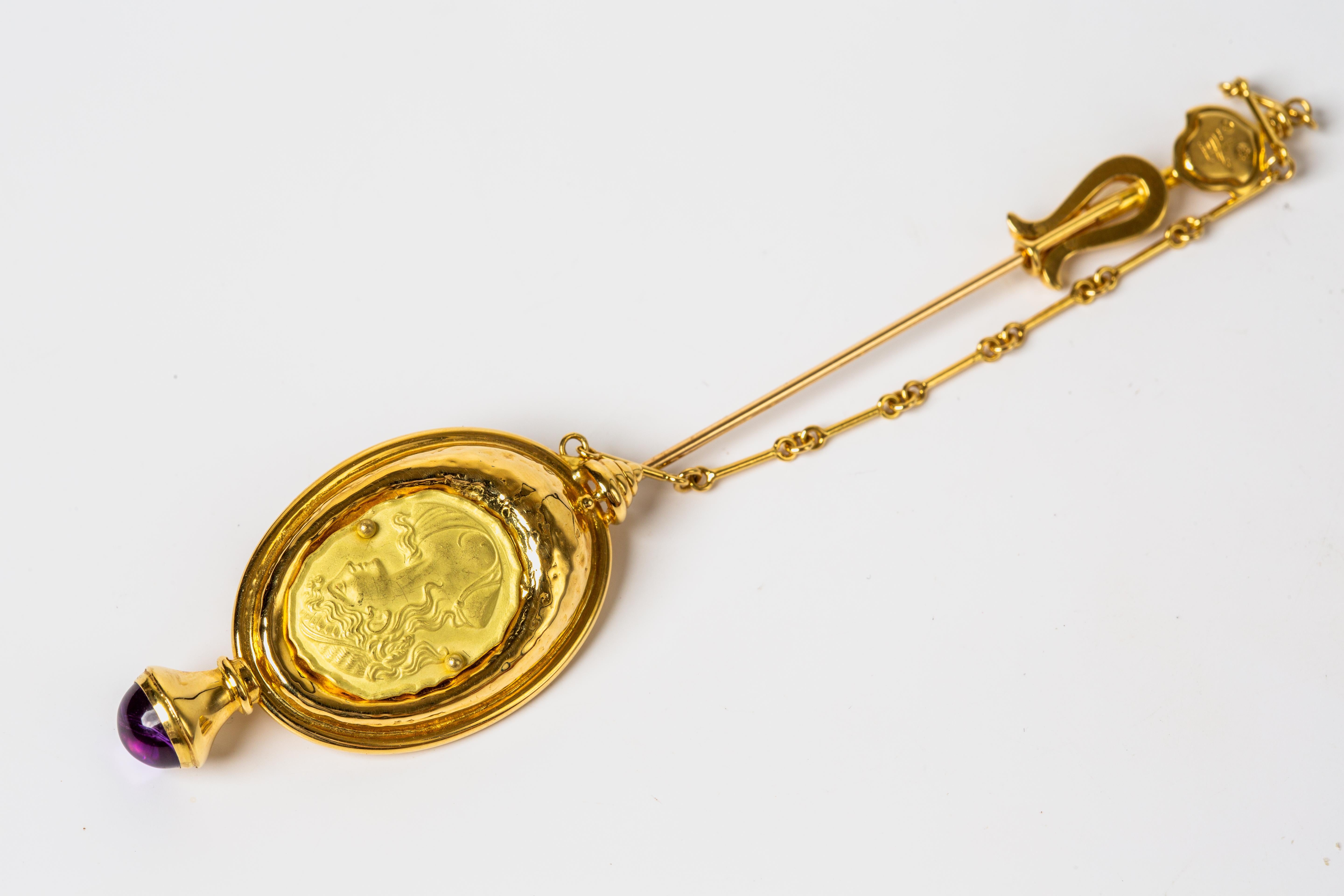 Cabochon Spilla a bastoncino in oro giallo 18k con ametista in vendita