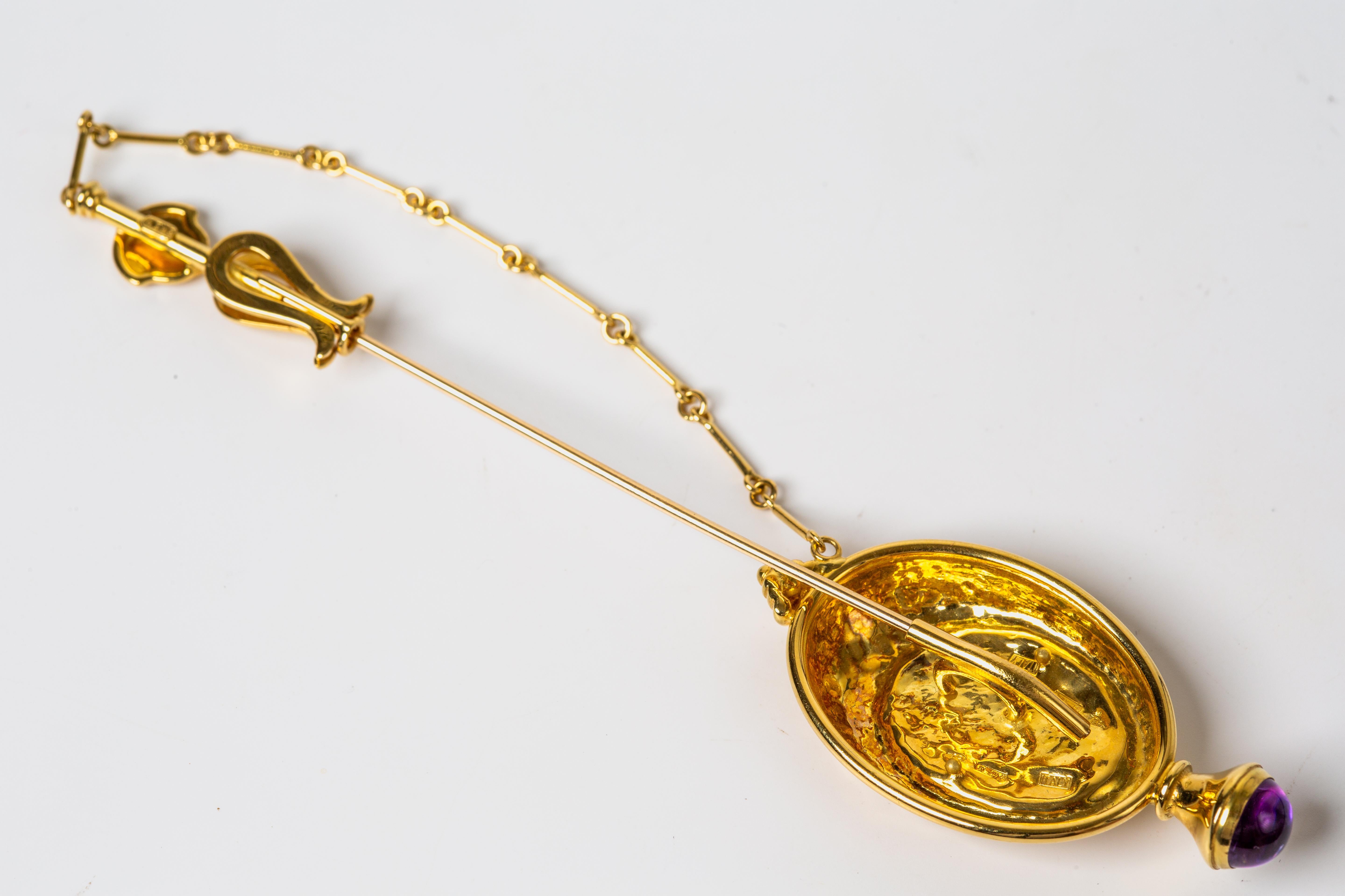 Spilla a bastoncino in oro giallo 18k con ametista In condizioni buone in vendita a Bernardsville, NJ
