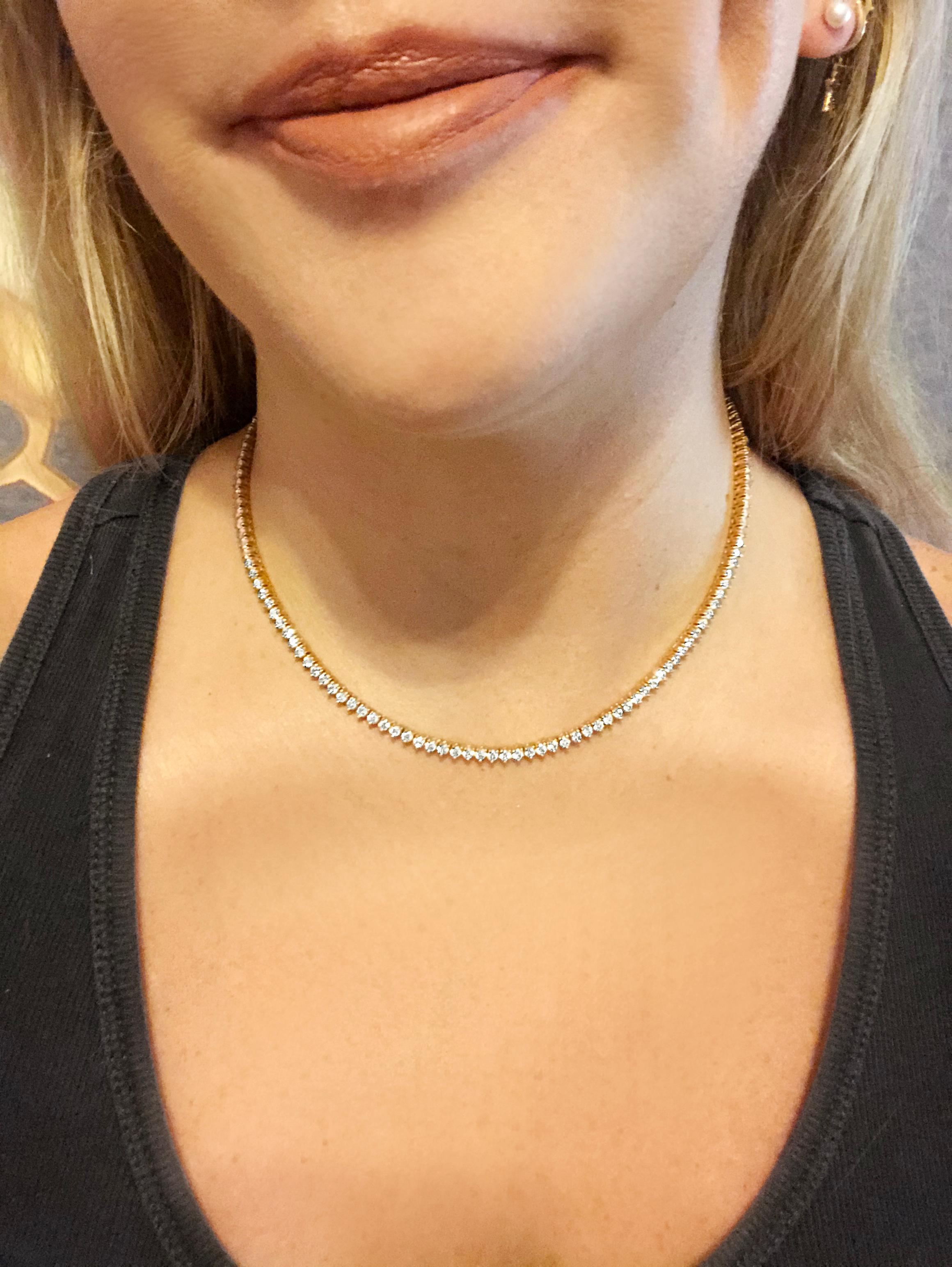 18K Yellow Gold Straight Line Round Diamond Riviera 11.70ct Necklace by Manart In New Condition For Sale In New Orleans, LA