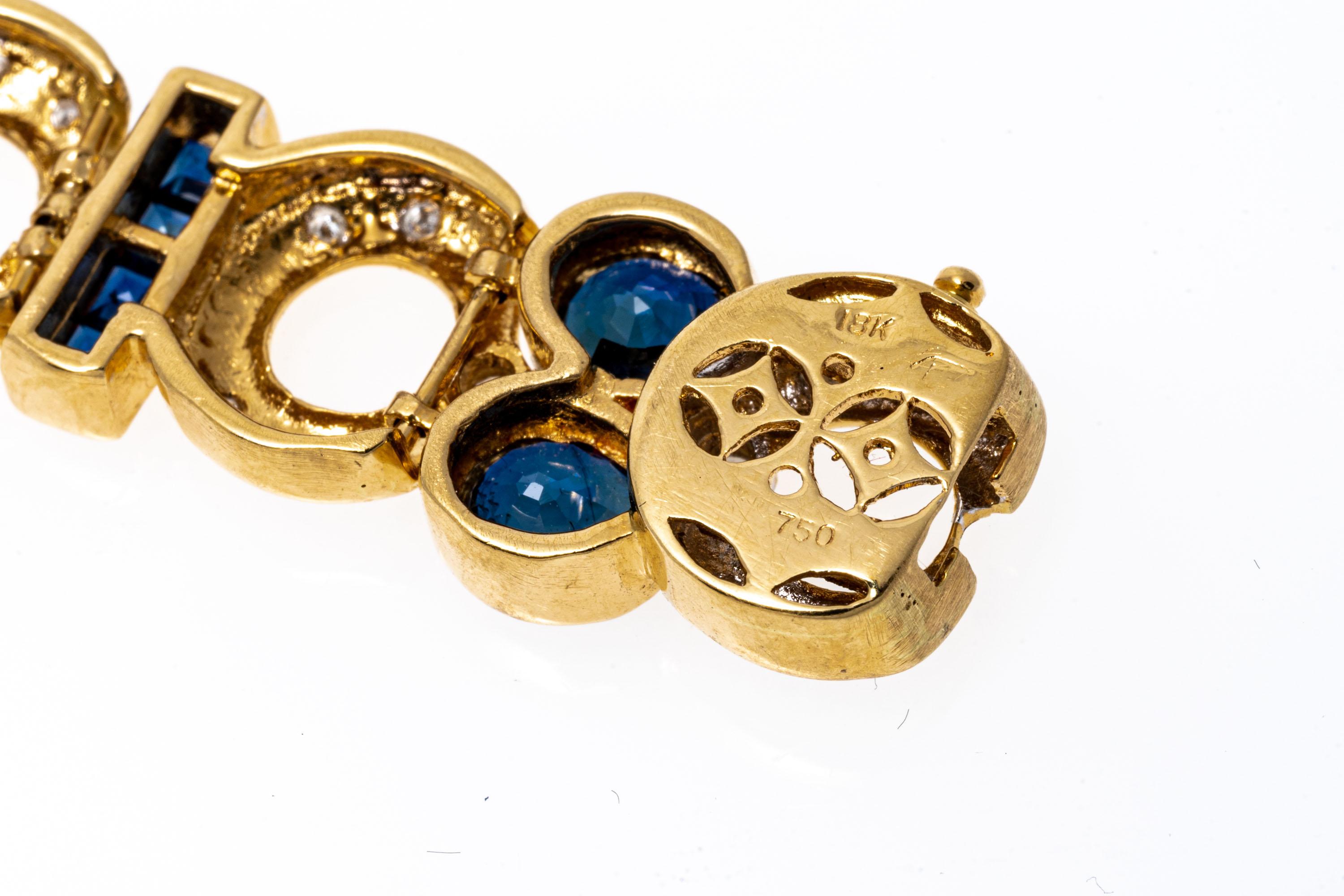 Round Cut 18k Yellow Gold Striking Diamond And Sapphire 'App. 9.24 TCW' Link Bracelet For Sale